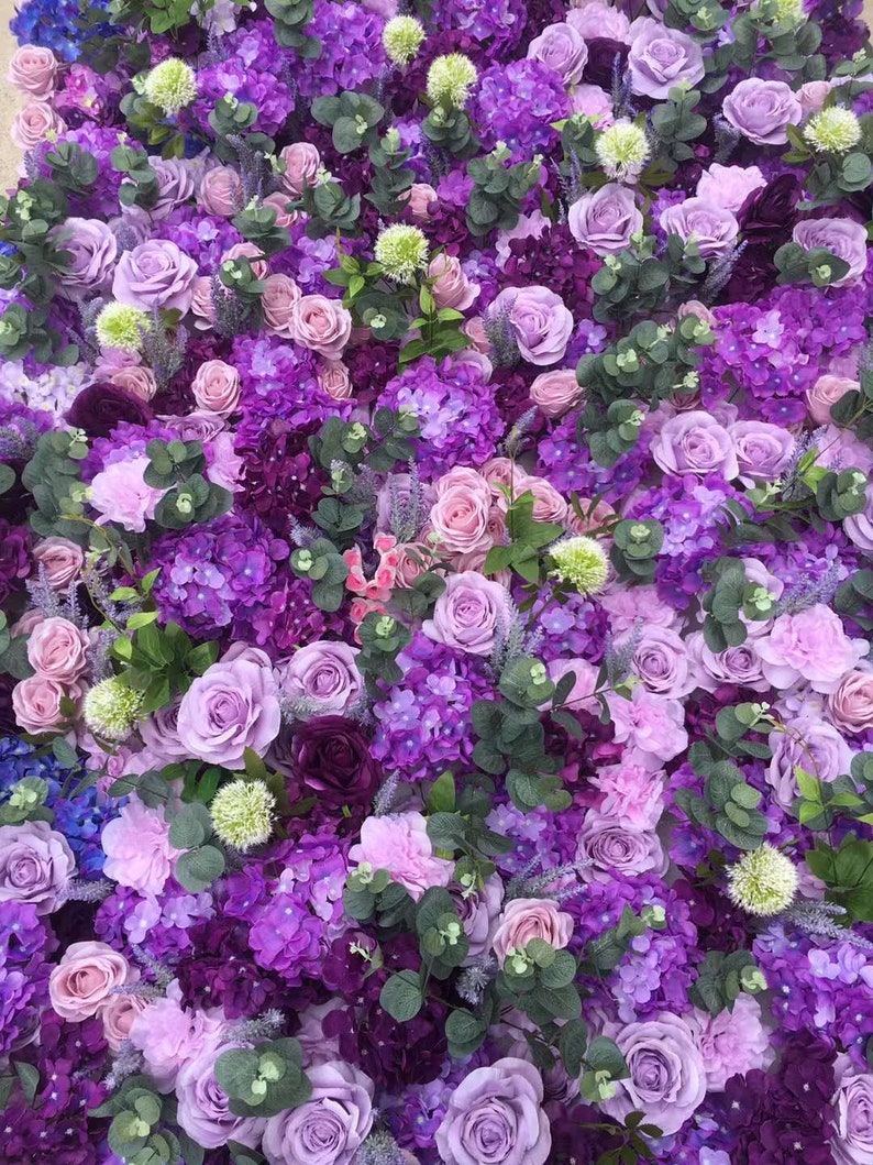 Artificial Flower Wall Backdrop Purple Silk Rose Arrangement