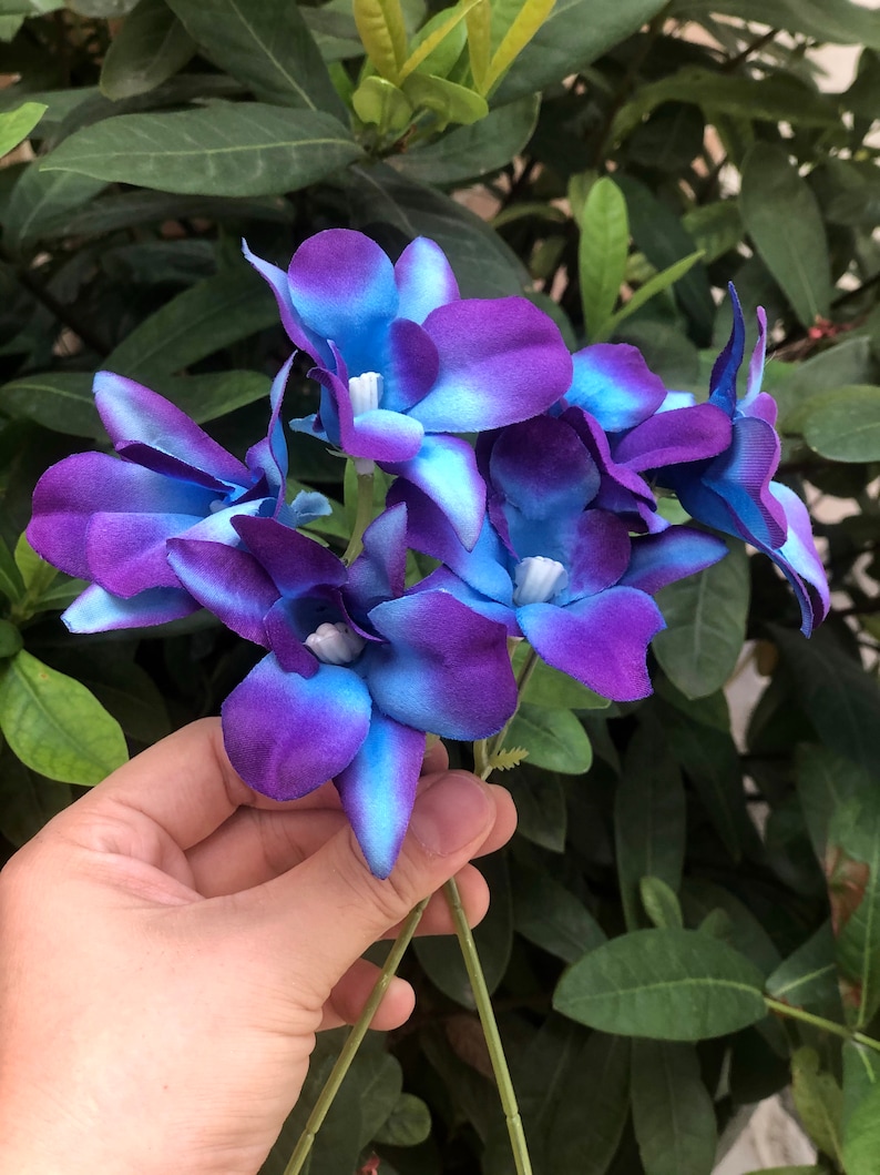 14.6’’ Galaxy Orchids Stems,purple Blue Galaxy Orchid, 3pcs Flowers