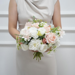 Blush Bridal Bouquet Wedding Bouquet White Bridesmaid Bouquets Silk Wedding Flowers Faux Flowers Boho Bridal Bouquet ,Support Customized