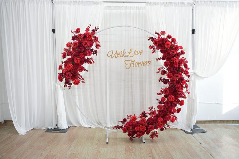 Red Silk Rose Arch Backdrop: Wedding Table Decor, Flowers in Red Flower ...