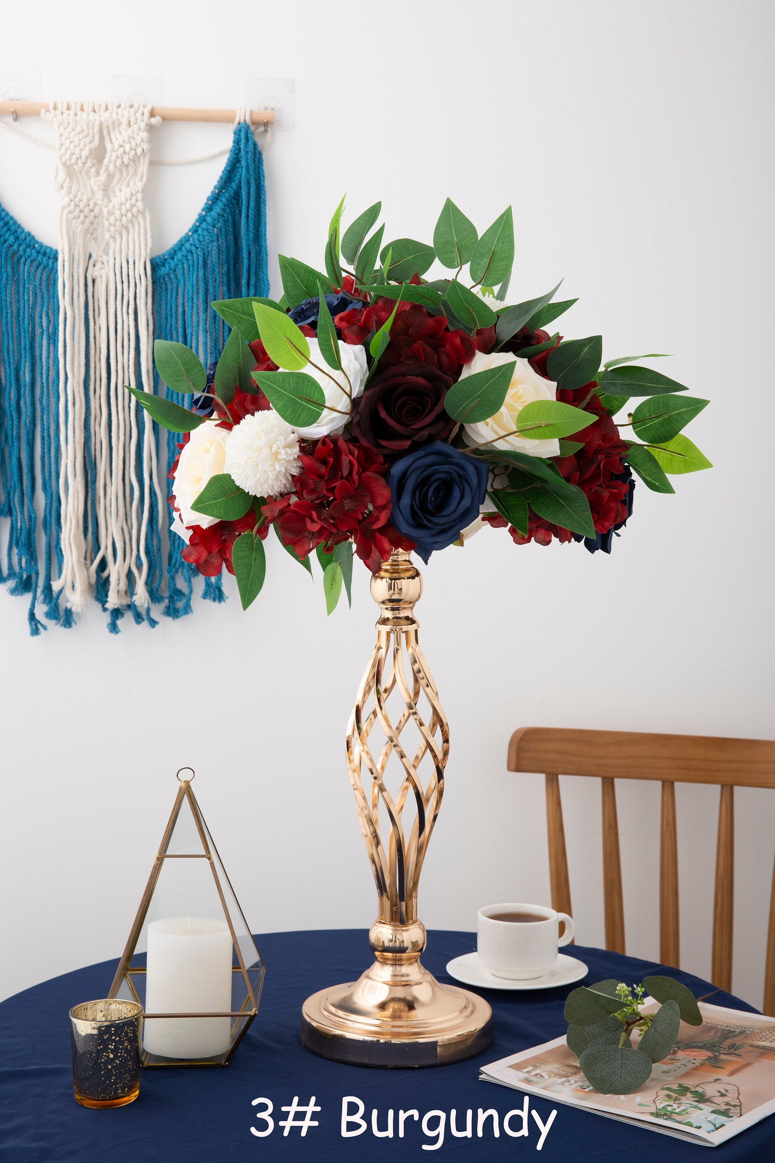 1pcs Customized Navy Blue Flower Ball Dusty Rose Centerpieces White