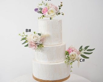 Handmade Blush Pink Wedding Cake Flower Toppers - Rustic Boho Decoration White Flowers Decor