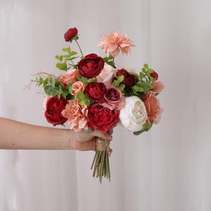 Burgundy Dusty Rose Blush Rose Wedding Bouquet Rustic Wedding Flowers Artificial Flowers Eucalyptus Bouquets Burgundy Peony Flowers
