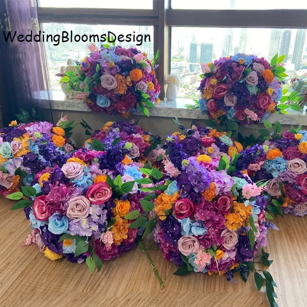 Jewel Tone Wedding Theme Purple Orange Flowers Ball Fuchsia Flowers Centerpieces Purple Flowers Arrangements for Wedding Party Birthday
