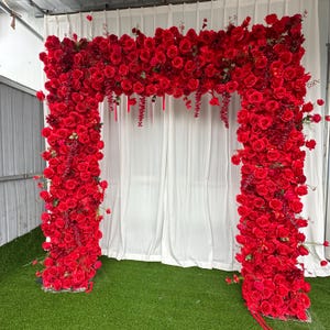 Square White Rose Arch Flowers Red Flower Row Wedding Background Frame Arch Rose Floral Arrangement Decor Wedding Backdrop Wedidng Flowers