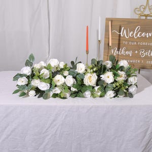 White Wedding Table Garland White Wedding Reception Table Runner Long Flowers Garland for Wedding, Flower arch, Greenery Runner White Peony