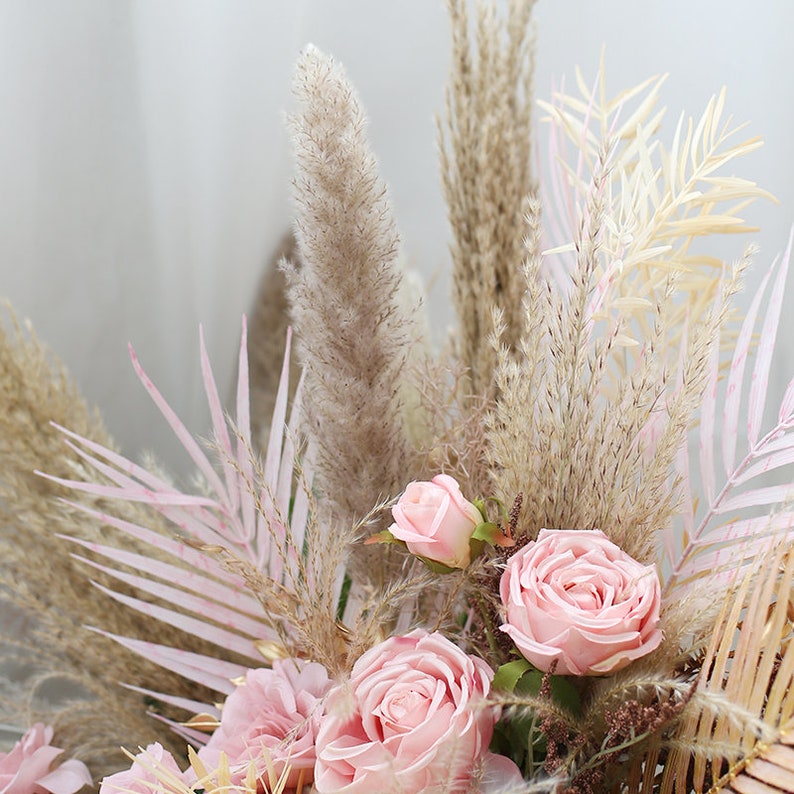 Pampas Flower Arch Arrangement Boho Wedding Decor Blush Pink Pampas