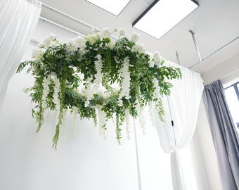 White Wisteria Flower Chandelier, Silk Wedding Hanging Decor