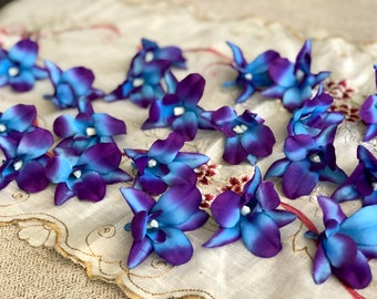 50-100 Purple Blue Galaxy Orchid Heads: Handmade Bouquet Supplies