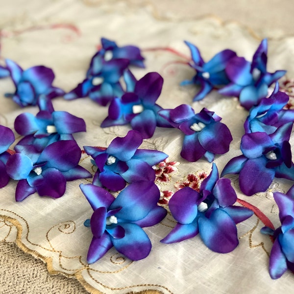 50-100pcs Galaxy Orchids Head,Purple Blue Galaxy Orchid, Orchids Head Only, Blue Island Orchid, Turquoise Purple Orchids Bouquets