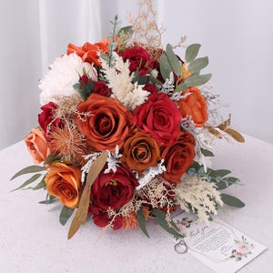 Burgundy Rust Orange Bouquets Artificial Flowers Boho Bridal Bouquet Wedding Bouquet Orange Silk Wedding Flower Bridal Bouquet Boho Wedding