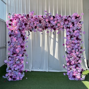 Purple Artificial Arch Flowers Row Floral Arrangement Decor Wedding Background Frame Arch Rose Wedding Backdrop High Quality Fake Rose