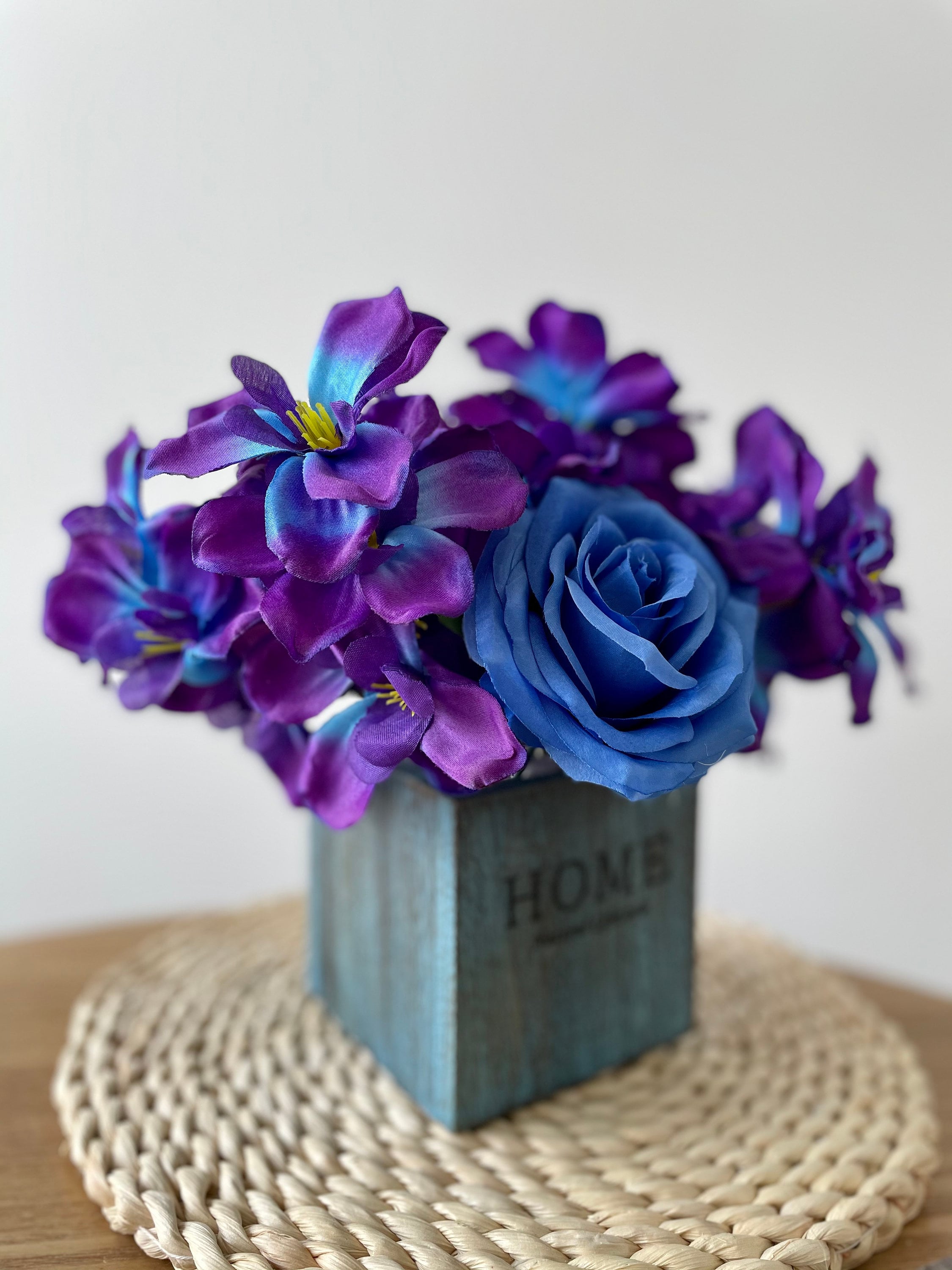 Galaxy Orchid Rose Centerpieces Purple Blue Flowers Wedding Centerpiece