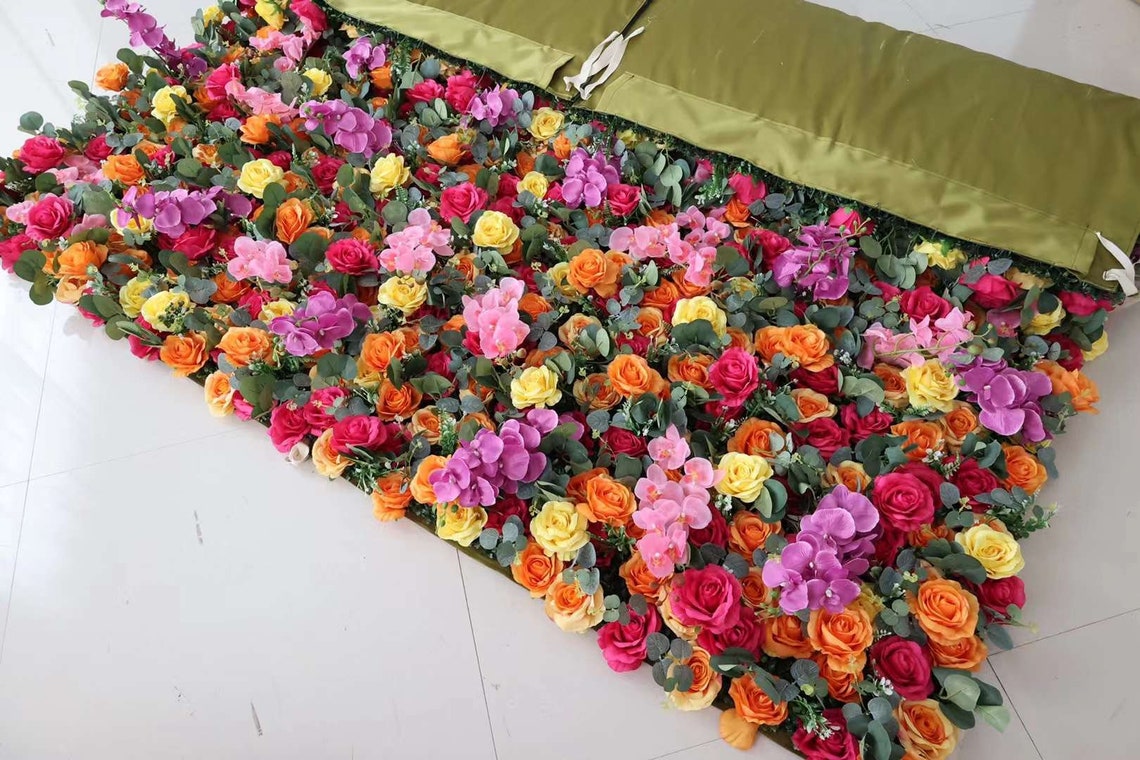 Jewel Tone Flowers Wall Hot Pink Rose Flowers Wall Artificil Yellow