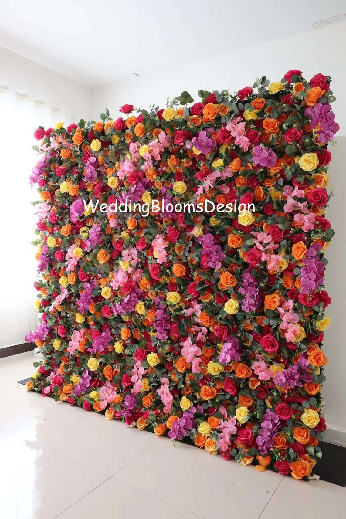 Jewel Tone Flowers Wall Hot Pink Rose Flowers Wall Artificil Yellow