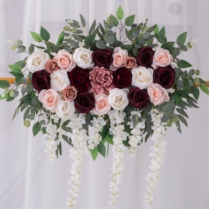 Burgundy Blush White Rose Flowers Panels Arch/Arbor/Wall Decor White Wisterias, Altar Backdrop Silk Flowers Swag, Flower Hanging Decorations