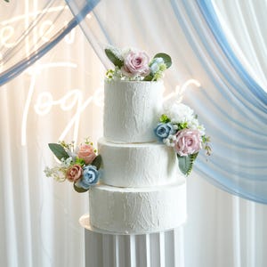 Set di decorazioni per torta nuziale floreali color pesca e blu - Decorazione rustica boho
