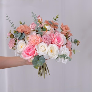 Blush Pink Ivory Wedding Bouquets Artificial Dusty Rose Bridal Flowers Ivory Wedding Flowers Ivory White Silk Flowers Rustic Wedding Flowers