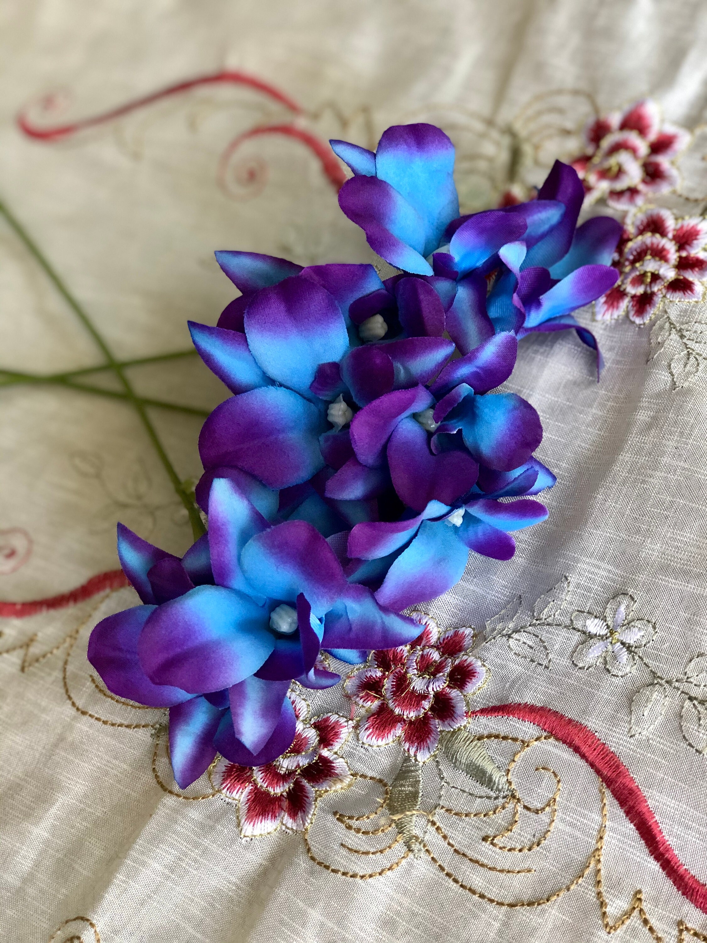 14.6’’ Galaxy Orchids Stems,purple Blue Galaxy Orchid, 3pcs Flowers