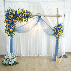 Royal Blue Sunflower Wedding Arch Flowers: Boho Ceremony Decor