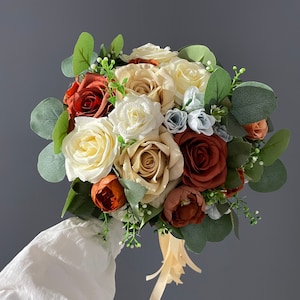 Artificial Rust Orange Champagne Bouquets Wedding Bouquets Burnt Orange Flowers for Big Day ,Support Customized Color