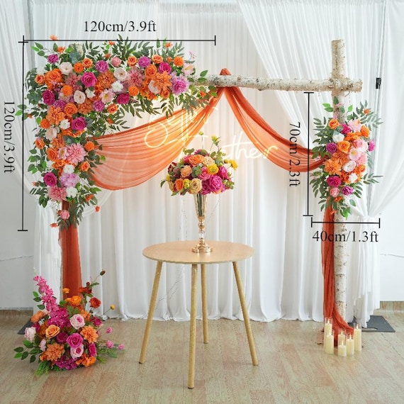 Hot Pink & Orange Wedding Arch Flowers: Fuchsia Floral Corner Swag
