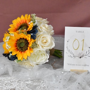 Artificial Navy Sunflower and Daisy Bridal Bouquets Blue Sunflower Bridal Flowers Wedding Flowers Daisy Sunflower