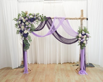 Purple Lilac Wedding Arch Flowers: White Corner Swag Floral Arrangement