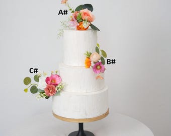 Handmade Peach & Fuchsia Peony Artificial Wedding Cake Flowers Topper