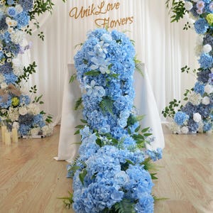 Blue Hydrangea Flower Row: Artificial Wedding Arch Decor
