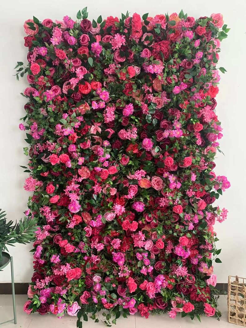 2022 Hot Pink Flowers Wall Artificial Green Plant Beauty