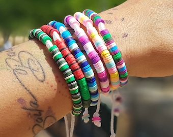 Heishi-Perlenarmbänder, Perlenarmband, verstellbare Fadenarmbänder