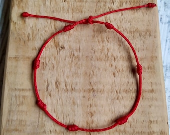Glücksarmband (feines Modell) Rotes 7-Knoten-Armband, 3-Wünsche-Armband, Schutzamulett, Schutzarmband