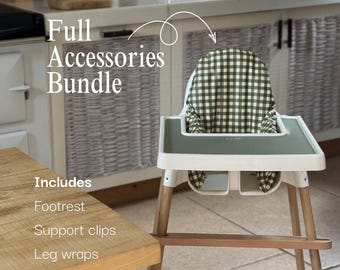 Full IKEA Highchair Accessories Set - Olive Gingham Bundle