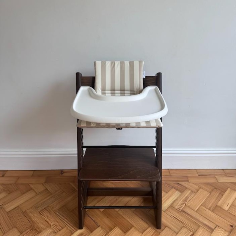 Wipeable Cushion the Stokke Tripp Trapp Highchair - Dove Stripes Without Placemat