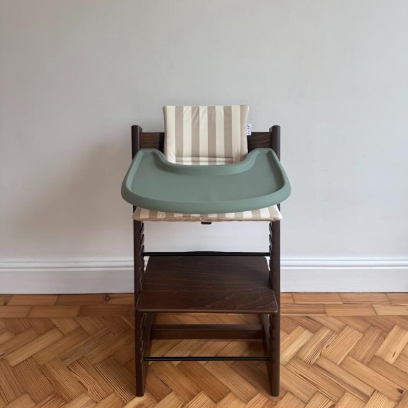 Wipeable Cushion the Stokke Tripp Trapp Highchair - Dove Stripes Sage Green