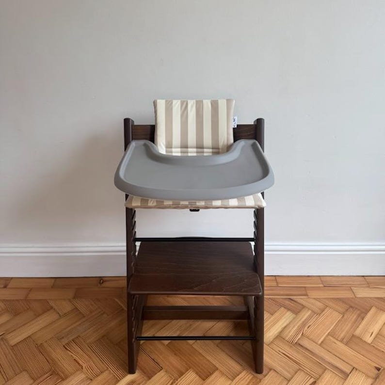 Wipeable Cushion the Stokke Tripp Trapp Highchair - Dove Stripes Pebble