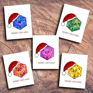 Merry Critmas | 5 card set | Christmas Holiday Greeting Cards | Dungeons and Dragons D20 Critical DnD RPG