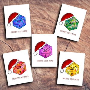 Joyeux Crimas | lot de 5 cartes | Cartes de voeux pour les fêtes de Noël | Dungeons and Dragons D20 Critical D&D RPG