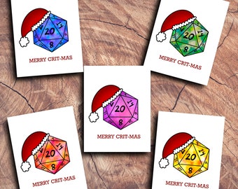 Merry Critmas | 5 card set | Christmas Holiday Greeting Cards | Dungeons and Dragons D20 Critical DnD RPG