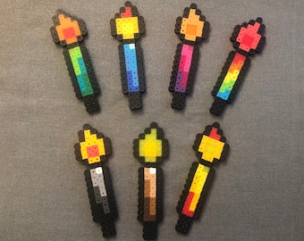 8-Bit Pixel Perler Candles | Birthday Cake Celebration | Colours Rainbow Torch | Videogame Perler Decoration - No Fire, Safe