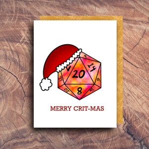 Merry Critmas D20 with colour variations! | Christmas Holiday Greeting Card | Dungeons and Dragons DnD