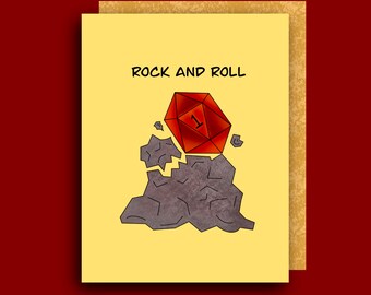 Rock and Roll D20 | Congratulations Celebration Holiday Greeting Card | Dungeons and Dragons DnD RPG