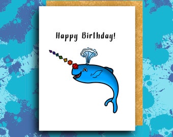 Happy Birthday DnD Narwhal | Birthday Greeting Card Funny | Dice D20 Magic | Dungeons and Dragons