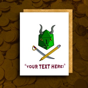 Carte personnalisable de dragon de dés ! Crayon et épée | de voeux de vacances d'anniversaire | Donjons et Dragons D&D Pathfinder D20