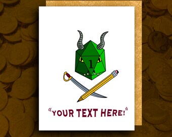 Dice Dragon Customizable Card! Pencil & Sword | Birthday Holiday Greeting Card | Dungeons and Dragons DnD Pathfinder D20
