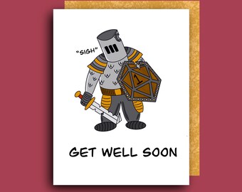 Get Well Soon Knight | Ill Sick Sad Greeting Card | Dungeons and Dragons DnD