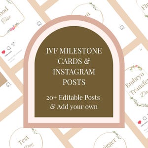 Cartes d'étapes de FIV et publications Instagram, cartes d'infertilité imprimables et modifiables pour le parcours de FIV, modifiables pour les médias sociaux et impression