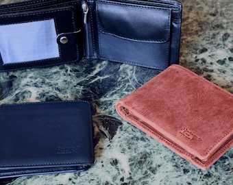 Calfskin leather wallet, compact & flat, handcrafted, 9 card slots, coin pocket, zipper, sustainable men's wallet