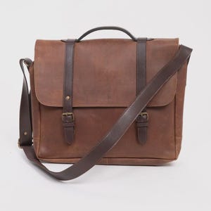 Leather Briefcase Handmade 15&quot;, Crazy Horse Messenger Bag, Vintage Business Bag, Laptop Bag Shoulder Bag Brown for Women & Men